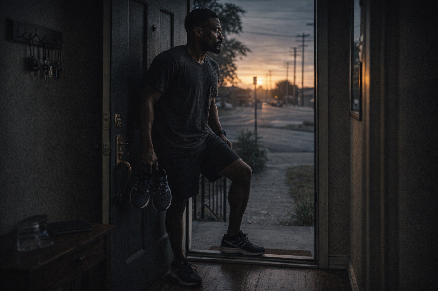 East Asian man deleting social media app outside a gym