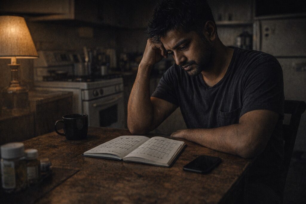 White man choosing controlled rest over escape on an easy day