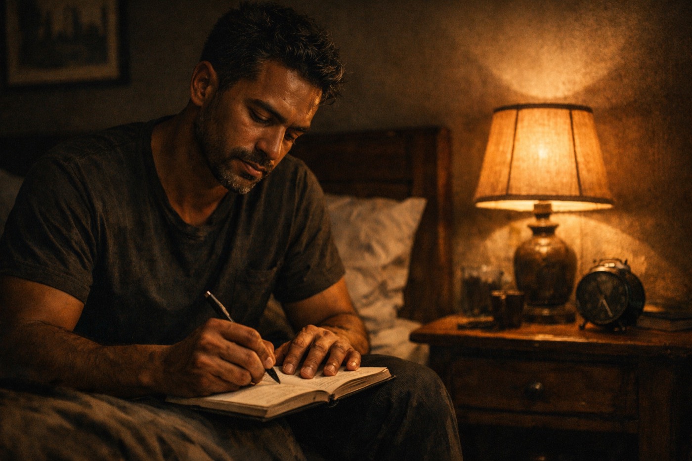 White man practicing controlled breathing to ride out a craving