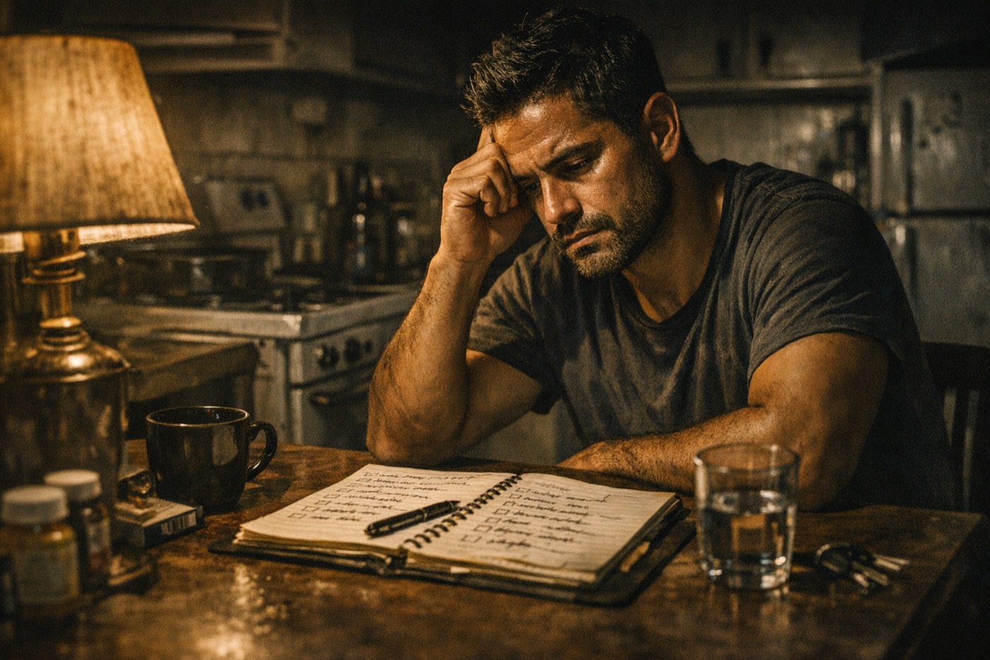 Mixed Latino and Black man writing his next action after a craving